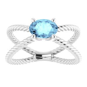 14K White Natural Aquamarine Rope Ring - BN & CO JEWELRY