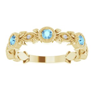 14K Yellow Natural Aquamarine & .03 CTW Natural Diamond Leaf Ring - BN & CO JEWELRY