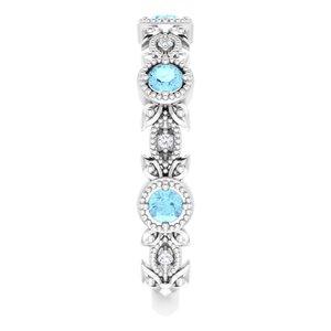 Sterling Silver Natural Aquamarine & .03 CTW Natural Diamond Leaf Ring - BN & CO JEWELRY