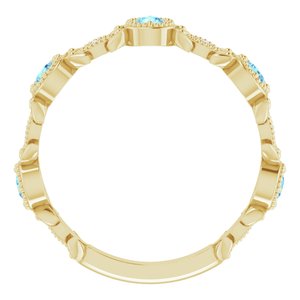 14K Yellow Natural Aquamarine & .03 CTW Natural Diamond Leaf Ring - BN & CO JEWELRY