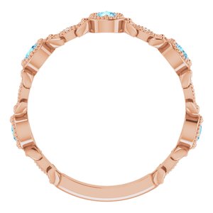 14K Rose Natural Aquamarine & .03 CTW Natural Diamond Leaf Ring - BN & CO JEWELRY