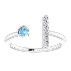 14K White Natural Aquamarine & .05 CTW Natural Diamond Bar Ring - BN & CO JEWELRY