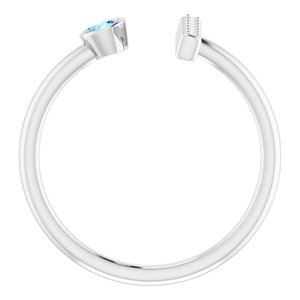 14K White Natural Aquamarine & .05 CTW Natural Diamond Bar Ring - BN & CO JEWELRY