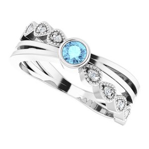 Sterling Silver Natural Aquamarine & .05 CTW Natural Diamond Ring - BN & CO JEWELRY
