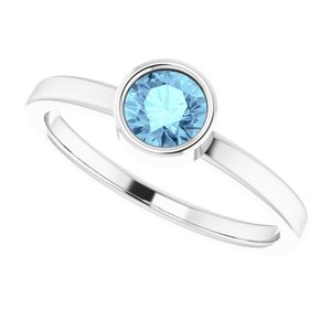 Rhodium-Plated Sterling Silver 5 mm Natural Aquamarine Ring - BN & CO JEWELRY