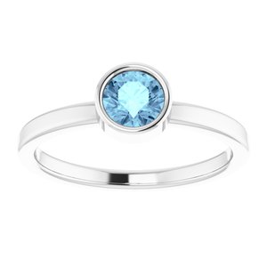 Rhodium-Plated Sterling Silver 5 mm Natural Aquamarine Ring - BN & CO JEWELRY