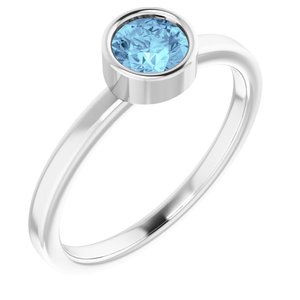 Rhodium-Plated Sterling Silver 5 mm Natural Aquamarine Ring - BN & CO JEWELRY