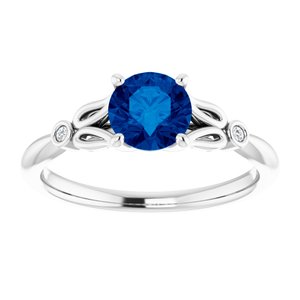 14K White Lab-Grown Blue Sapphire & .02 CTW Natural Diamond Ring - BN & CO JEWELRY