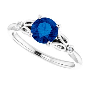 14K White Lab-Grown Blue Sapphire & .02 CTW Natural Diamond Ring - BN & CO JEWELRY