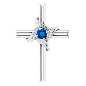 Sterling Silver Natural Blue Sapphire Cross Pendant - BN & CO JEWELRY