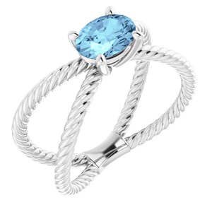 14K White Natural Aquamarine Rope Ring - BN & CO JEWELRY
