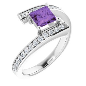 14K White Natural Amethyst & 1/4 CTW Natural Diamond Ring - BN & CO JEWELRY
