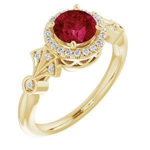 14K Yellow Lab-Grown Ruby & 1/6 CTW Natural Diamond Ring - BN & CO JEWELRY