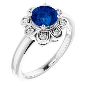 14K White Lab-Grown Blue Sapphire & 1/8 CTW Natural Diamond Ring - BN & CO JEWELRY