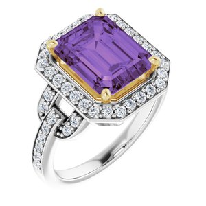 14K White/Yellow Natural Amethyst & 1/2 CTW Diamond Ring - BN & CO JEWELRY