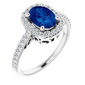 14K White Lab-Grown Blue Sapphire & 1/3 CTW Natural Diamond Ring - BN & CO JEWELRY