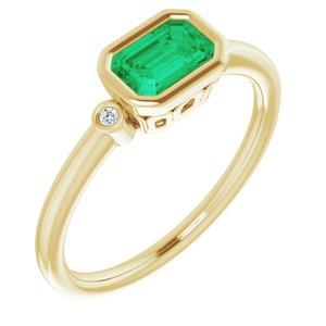 14K Yellow Lab-Grown Emerald & .02 CTW Natural Diamond Ring - BN & CO JEWELRY