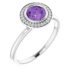 14K White Natural Amethyst & .06 CTW Natural Diamond Ring - BN & CO JEWELRY