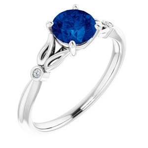 14K White Lab-Grown Blue Sapphire & .02 CTW Natural Diamond Ring - BN & CO JEWELRY