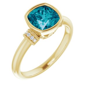 14K Yellow Natural Checkerboard London Blue Topaz & .04 CTW Natural Diamond Ring - BN & CO JEWELRY