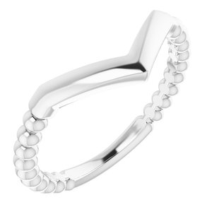 14K White Stackable Beaded "V" Ring - BN & CO JEWELRY