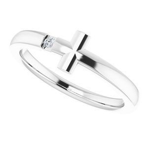 Sterling Silver .015 CTW Natural Diamond Youth Sideways Cross Ring - BN & CO JEWELRY