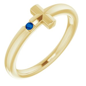 14K Yellow Natural Blue Sapphire Youth Sideways Cross Ring - BN & CO JEWELRY