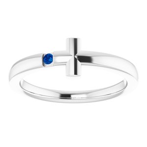 14K White Natural Blue Sapphire Youth Sideways Cross Ring - BN & CO JEWELRY