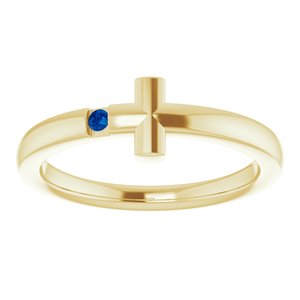 14K Yellow Natural Blue Sapphire Youth Sideways Cross Ring - BN & CO JEWELRY