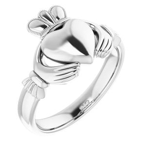 14K White 8.5 mm Claddagh Ring Size 10 - BN & CO JEWELRY