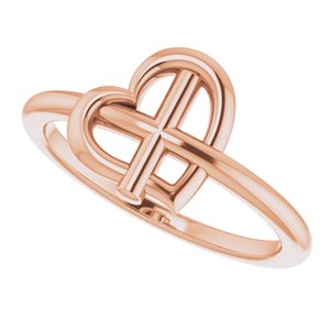 14K Rose Heart Cross Ring - BN & CO JEWELRY
