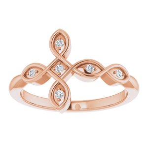 14K Rose .05 CTW Natural Diamond Sideways Cross Ring - BN & CO JEWELRY