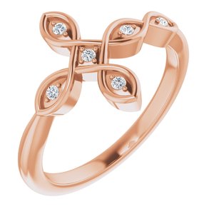 14K Rose .05 CTW Natural Diamond Sideways Cross Ring - BN & CO JEWELRY