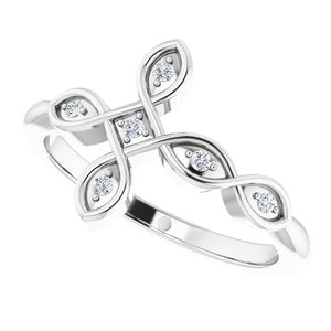 14K White .05 CTW Natural Diamond Sideways Cross Ring - BN & CO JEWELRY