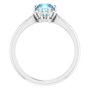 14K White Natural Aquamarine & .04 CTW Natural Diamond Ring - BN & CO JEWELRY