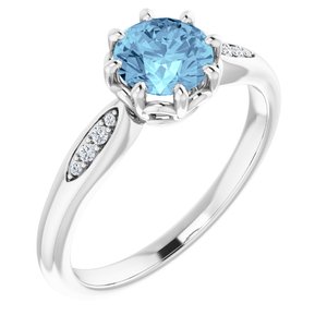 14K White Natural Aquamarine & .04 CTW Natural Diamond Ring - BN & CO JEWELRY