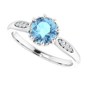 14K White Natural Aquamarine & .04 CTW Natural Diamond Ring - BN & CO JEWELRY