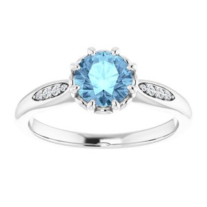 14K White Natural Aquamarine & .04 CTW Natural Diamond Ring - BN & CO JEWELRY