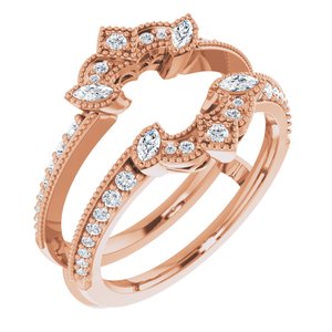 14K Rose 3/8 CTW Natural Diamond Art Deco Milgrain Ring Guard - BN & CO JEWELRY