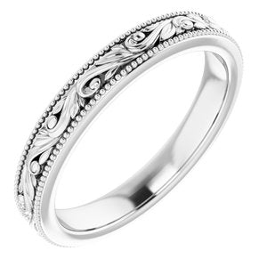 14K White 3.2 mm Design-Engraved Band Size 8 - BN & CO JEWELRY