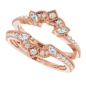 14K Rose 3/8 CTW Natural Diamond Art Deco Milgrain Ring Guard - BN & CO JEWELRY