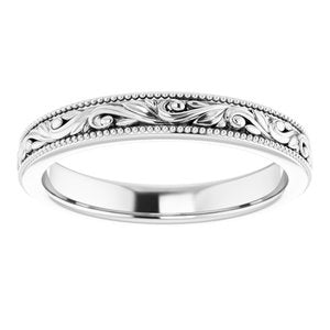 14K White 3.2 mm Design-Engraved Band Size 8 - BN & CO JEWELRY