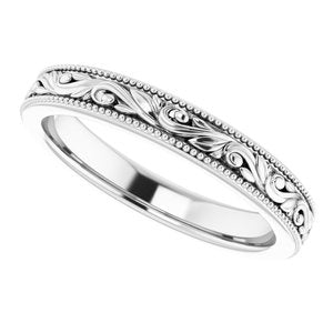 14K White 3.2 mm Design-Engraved Band Size 8 - BN & CO JEWELRY