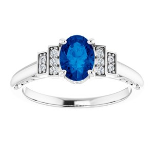 14K White Lab-Grown Blue Sapphire & .05 CTW Natural Diamond Ring - BN & CO JEWELRY