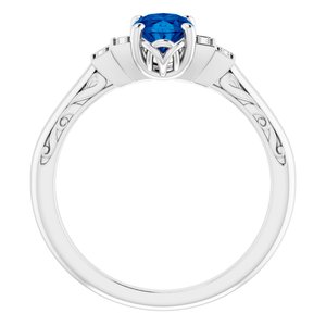 14K White Lab-Grown Blue Sapphire & .05 CTW Natural Diamond Ring - BN & CO JEWELRY