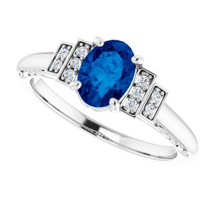 14K White Lab-Grown Blue Sapphire & .05 CTW Natural Diamond Ring - BN & CO JEWELRY
