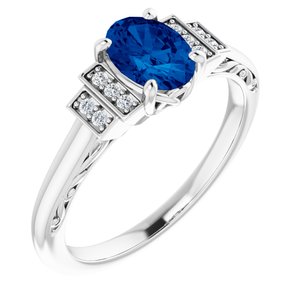 14K White Lab-Grown Blue Sapphire & .05 CTW Natural Diamond Ring - BN & CO JEWELRY