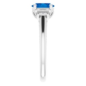 14K White Lab-Grown Blue Sapphire & .05 CTW Natural Diamond Ring - BN & CO JEWELRY