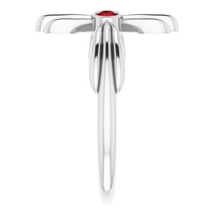 Sterling Silver Natural Mozambique Garnet Sideways Cross Ring - BN & CO JEWELRY