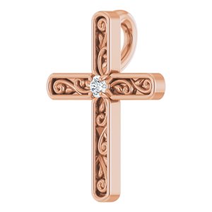 14K Rose .03 CT Natural Diamond Cross Pendant - BN & CO JEWELRY